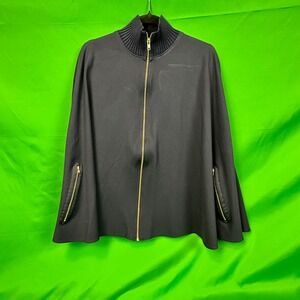 Crown & Ivy Womens Navy Zip Front Mock Neck Cape One Size  preppy